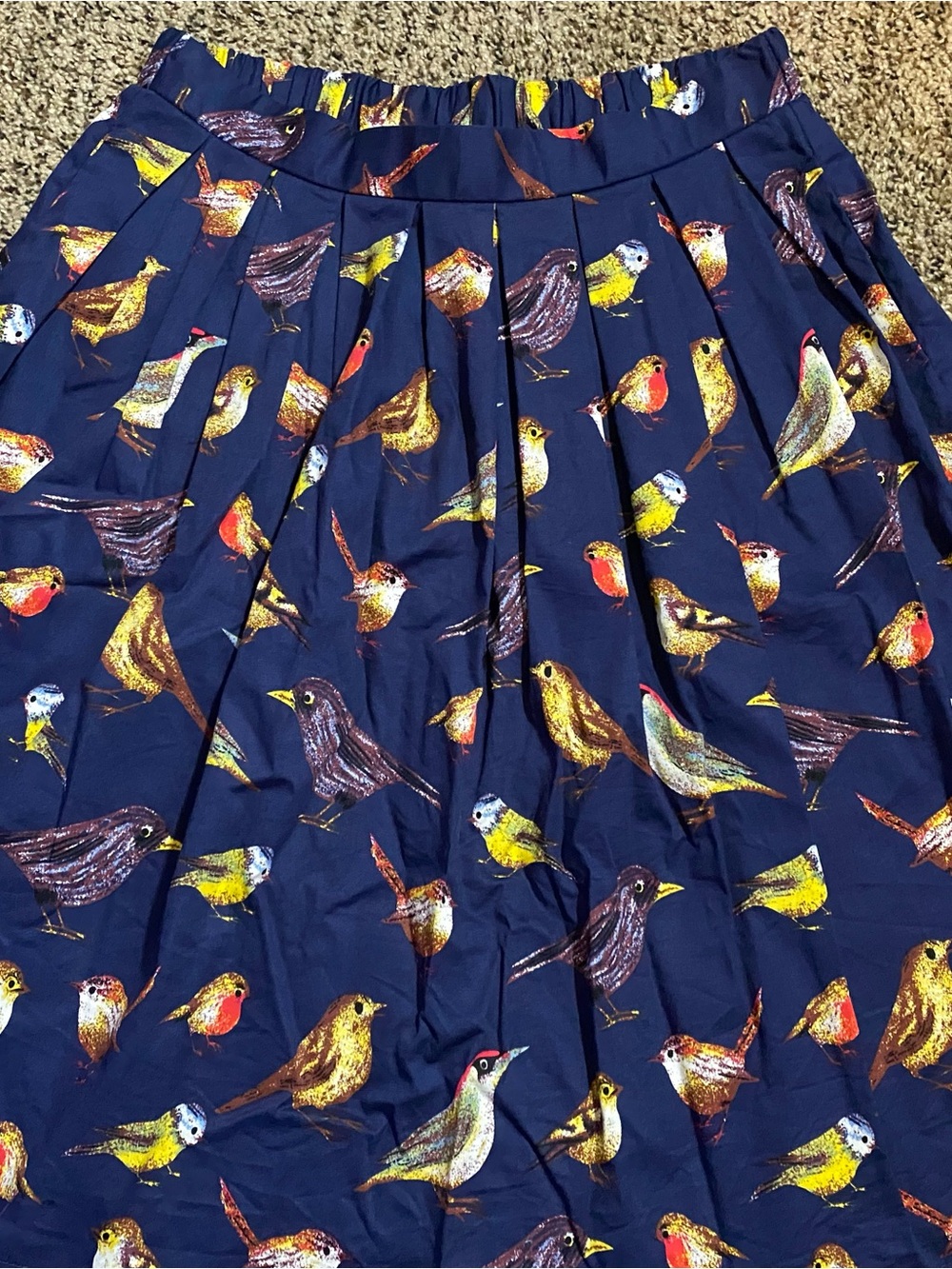 Grace Karin Navy Skirt with Multicolor Bird Print